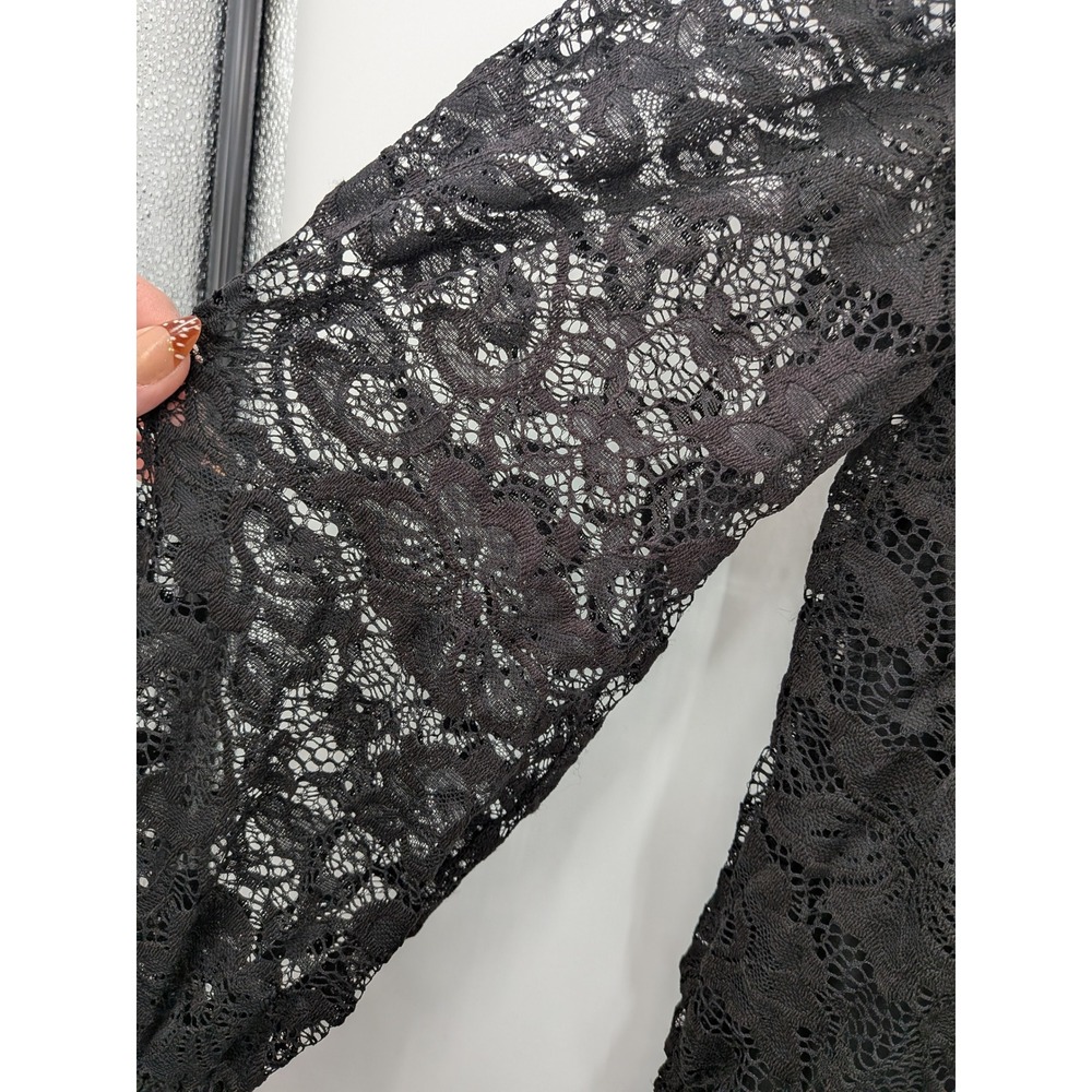 Whimsigoth Fairycore Emo Party Black Floral Lace Mock Neck Long Sleeve L Top - Picture 5 of 10